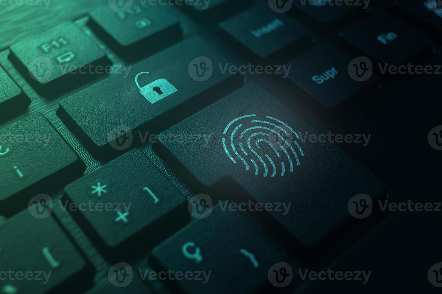 Security tech concept of fingerprint on keyboard. Unlock user. Global technology. Data protection and cyber security. photo