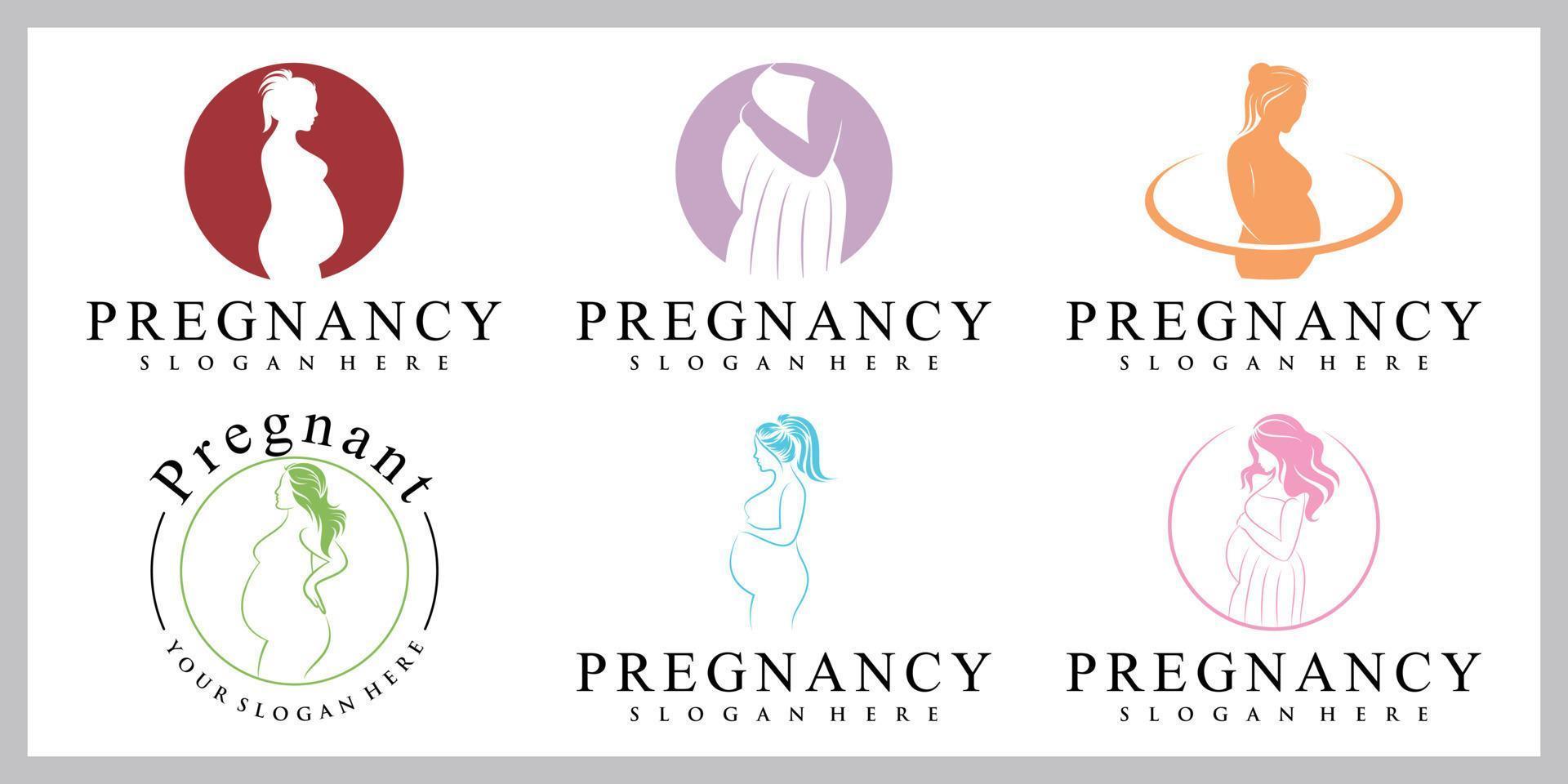 Pregnant woman icon set logo template with creative unique concept vector