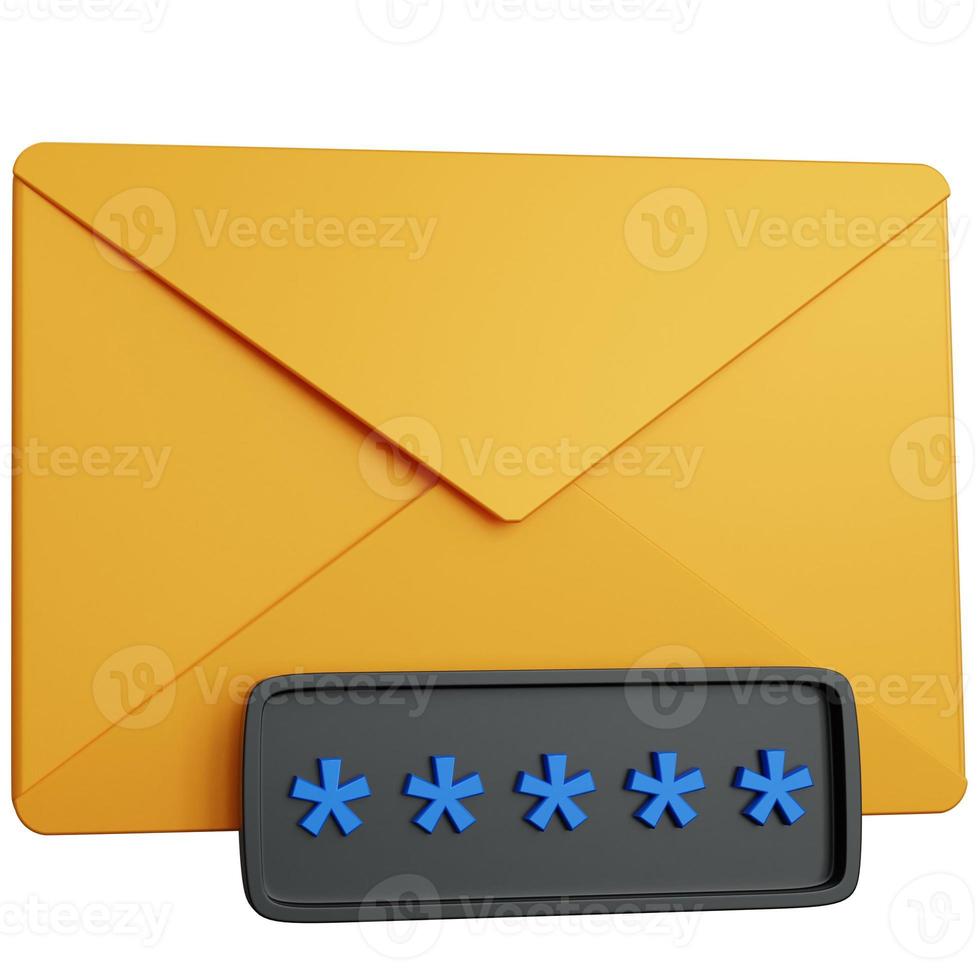 3d rendering yellow mail with password field isolated photo
