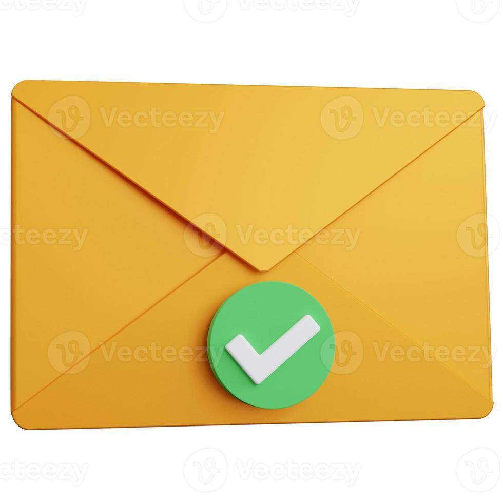 3d rendering yellow mail approve isolated photo