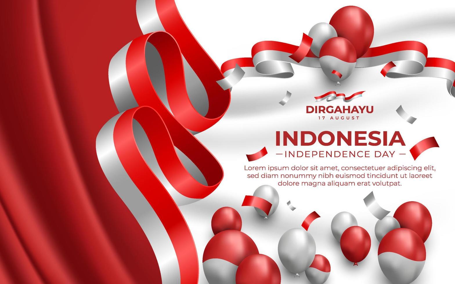 Indonesian Independence Day Landscape Banner Template with Red and White Ornaments vector