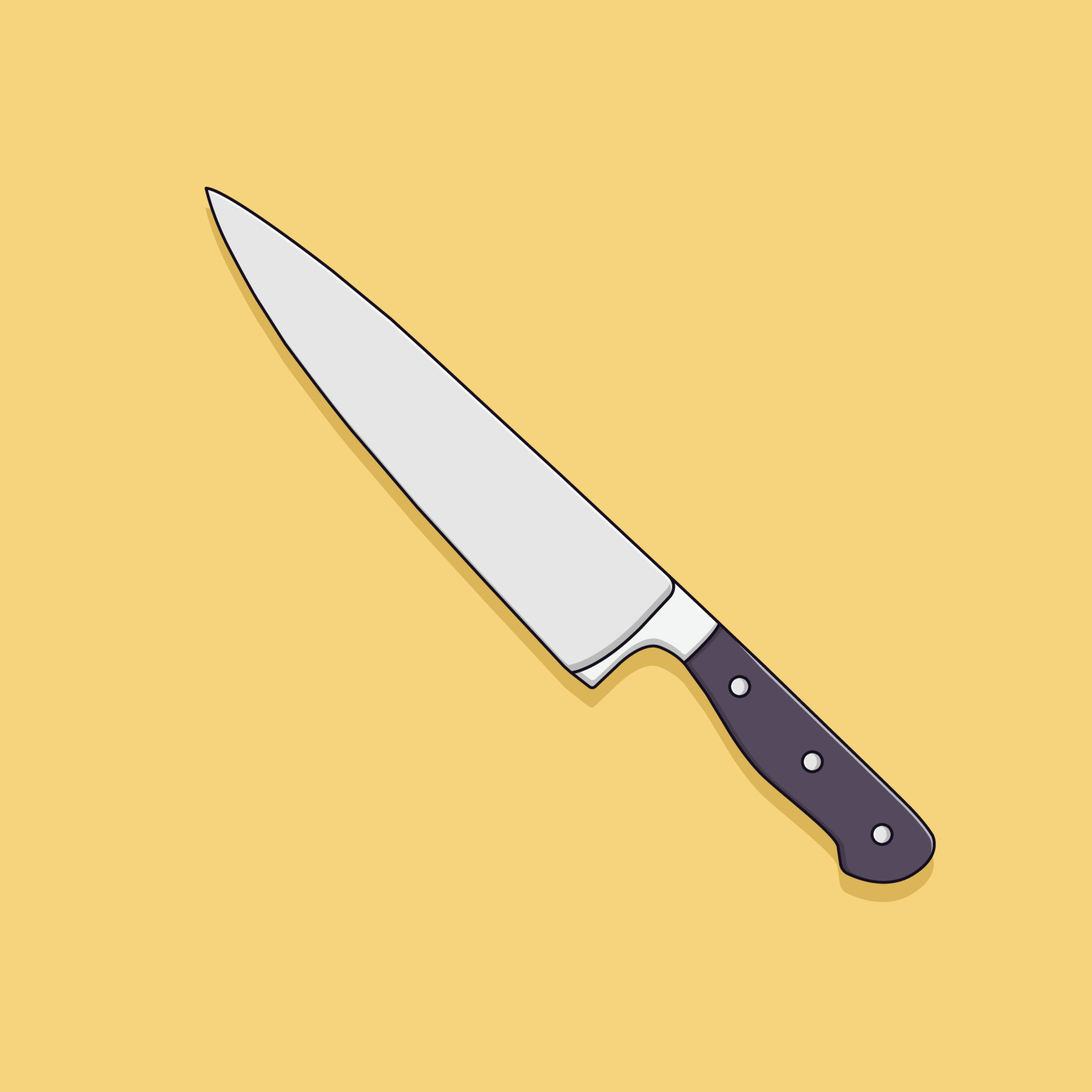 Kitchen Knife Vector Icon Illustration with Outline for Design Element