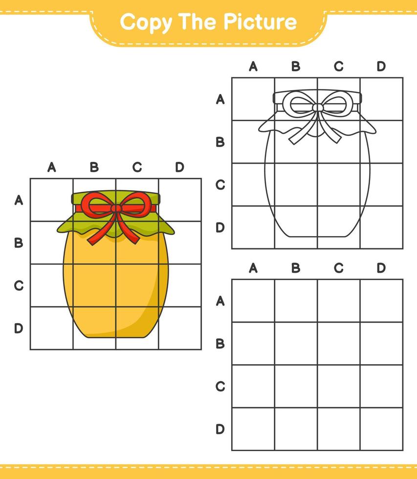 Copy the picture, copy the picture of Jam using grid lines. Educational children game, printable worksheet, vector illustration