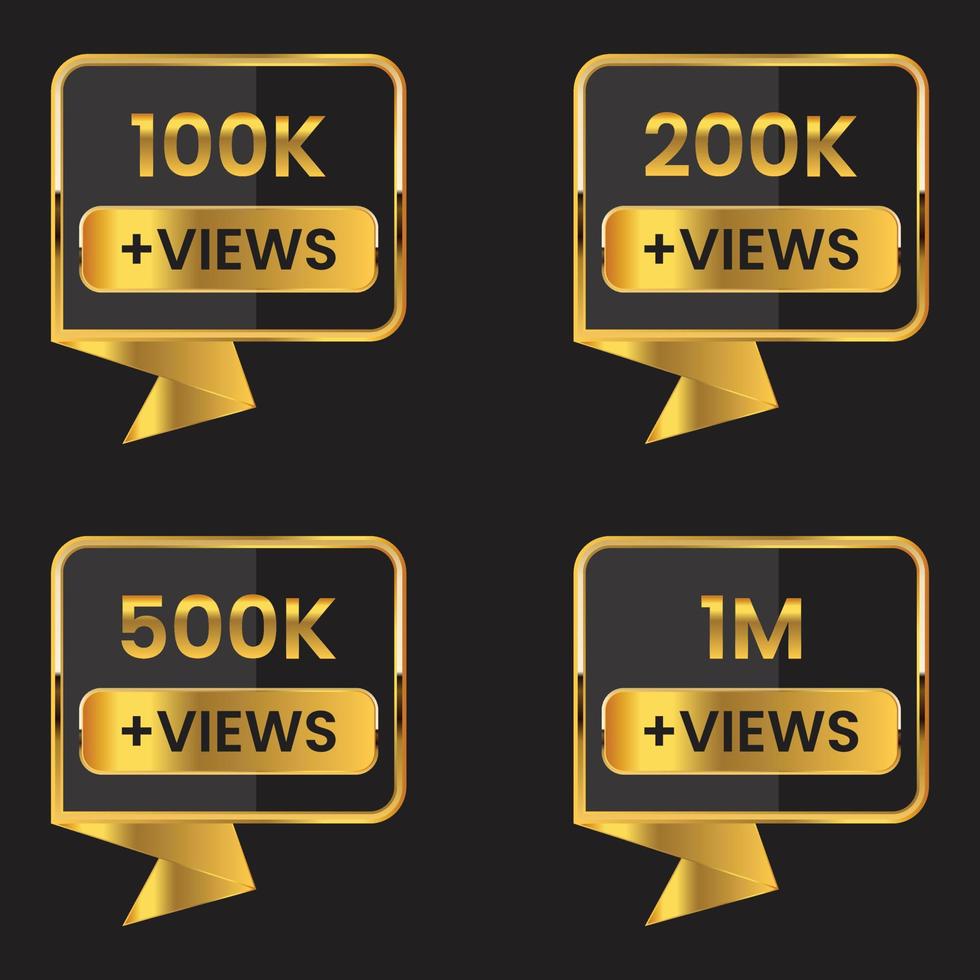 golden color 100k to 500k views celebration thumbnail design vector, 1m plus views thank you vector