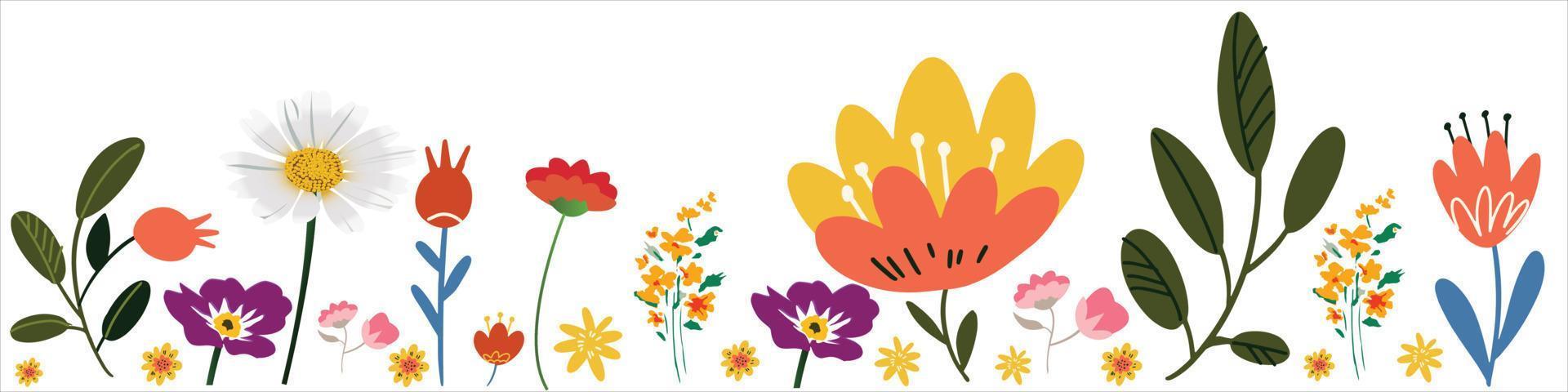 Flower collection with leaves, floral bouquets. Vector flowers.