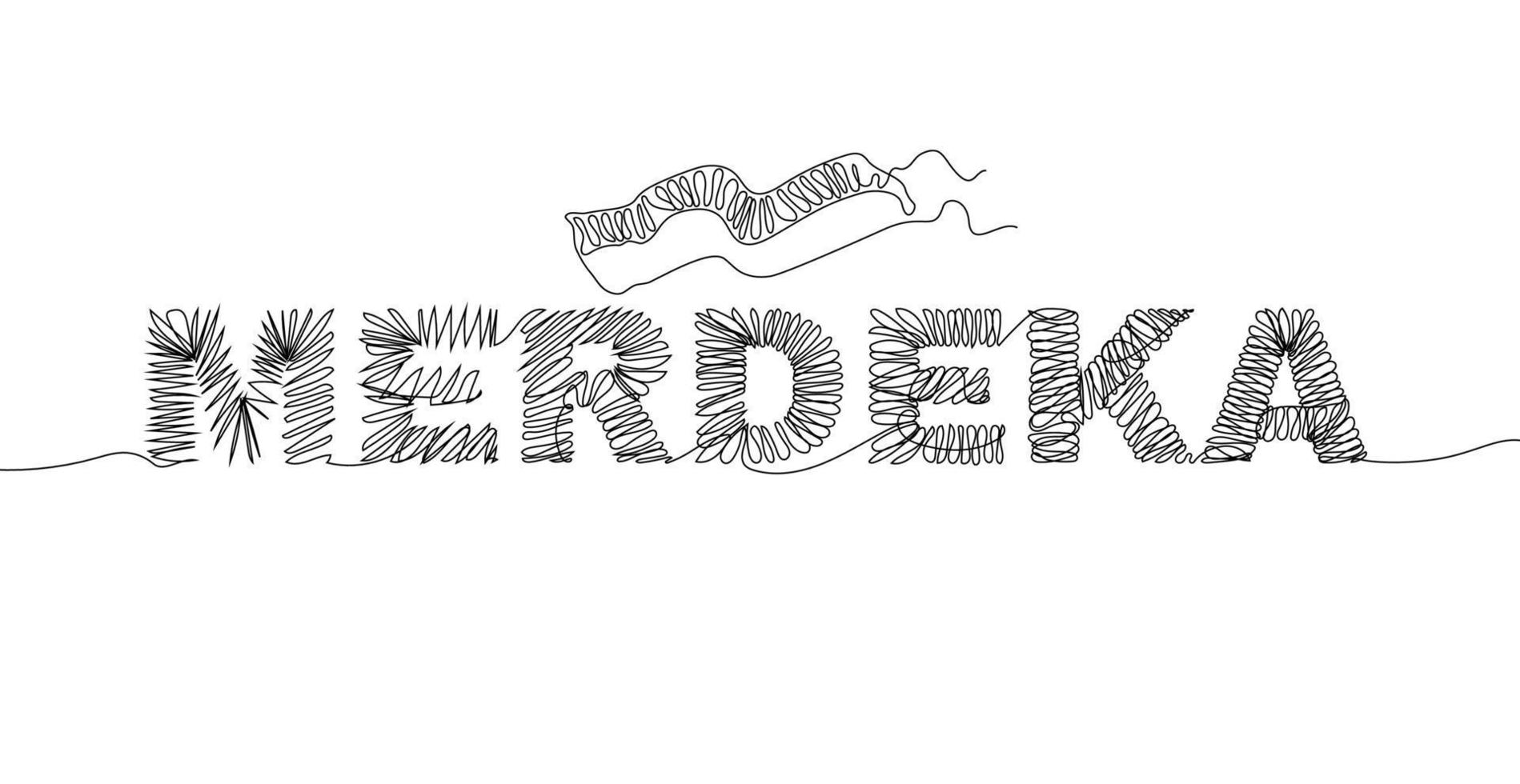 Indonesia Independence day celebration continuous one line art drawing text. Merdeka translates to independence or freedom or independent vector