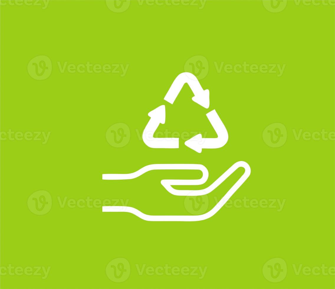 Trash icon. Recycle icon white silhouette. recycle symbol design on Vector illustration isolated on light green background photo