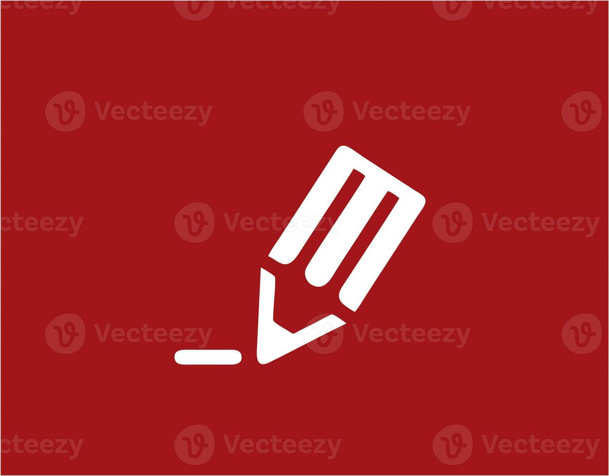 pencil icon in red image, illustration of pencil in white on red background, a pen design on a red background photo