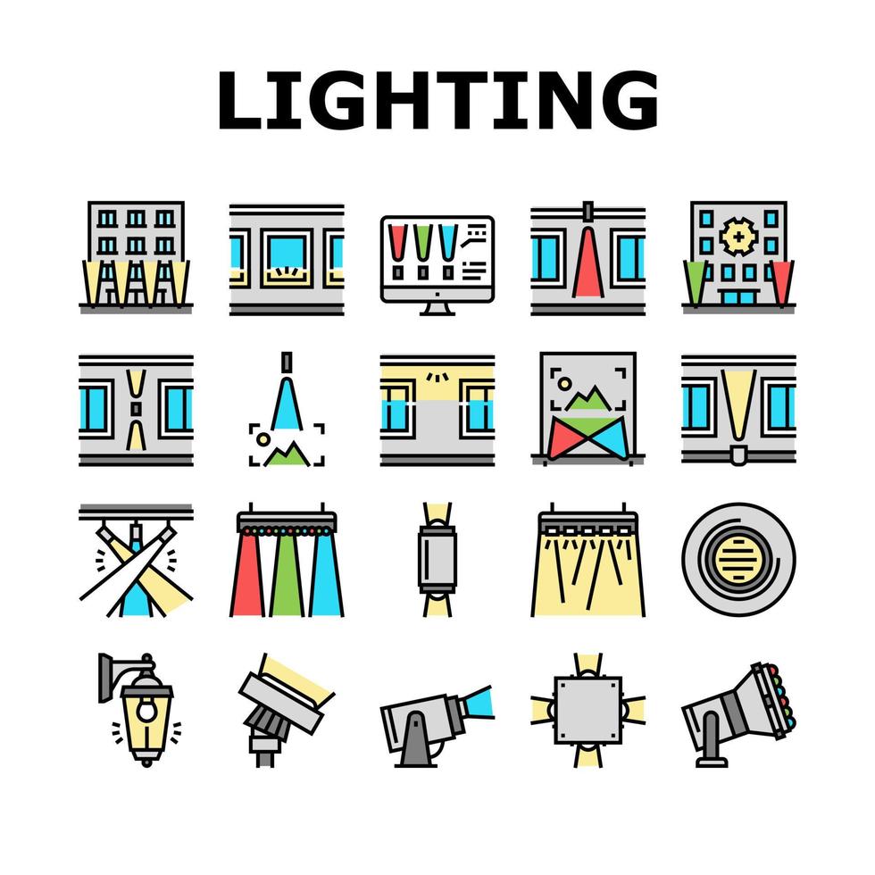 conjunto de iconos de colección de herramientas de iluminación de fachada vector