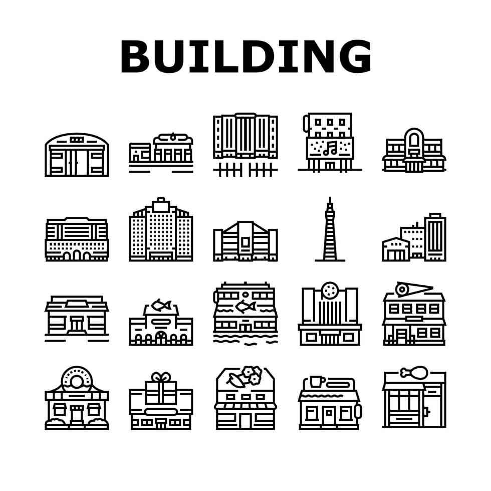 Building Restaurant And Store Icons Set Vector