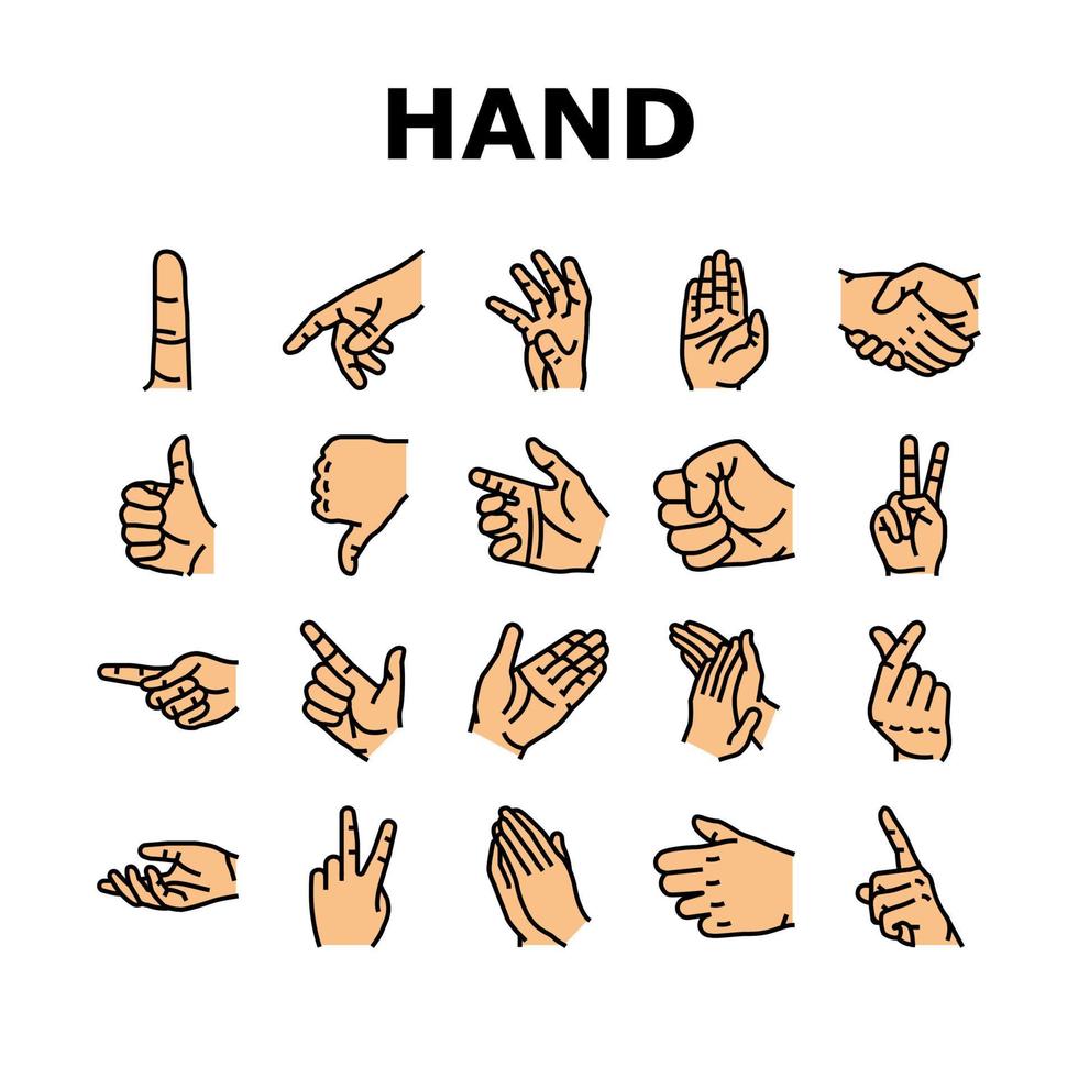 gesto de la mano y gesticular iconos conjunto vector