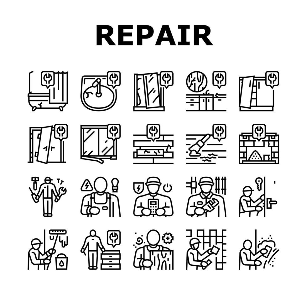 Repair Furniture And Building Icons Set Vector