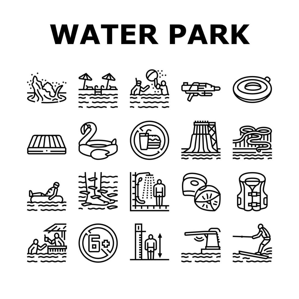 atracción del parque acuático y los iconos de la piscina establecen vector