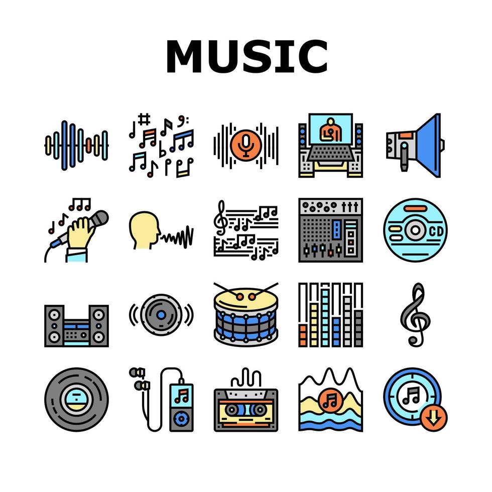 conjunto de iconos de equipo de estudio de grabación de música vector