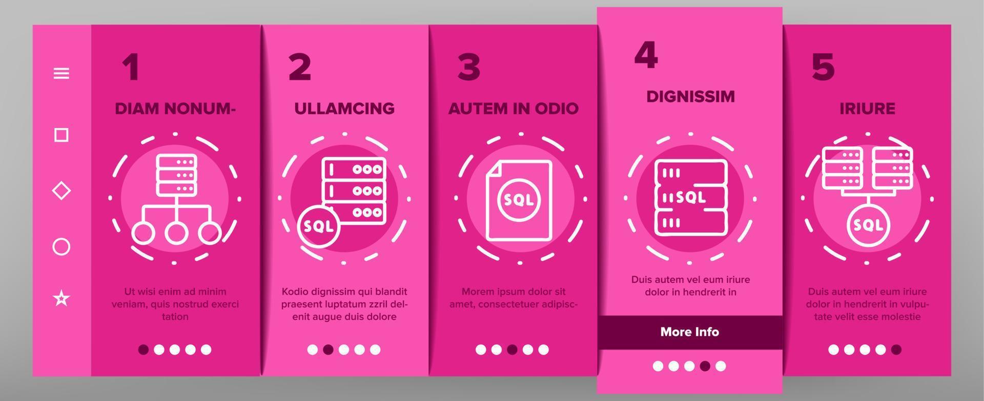 Sql Database Onboarding Icons Set Vector