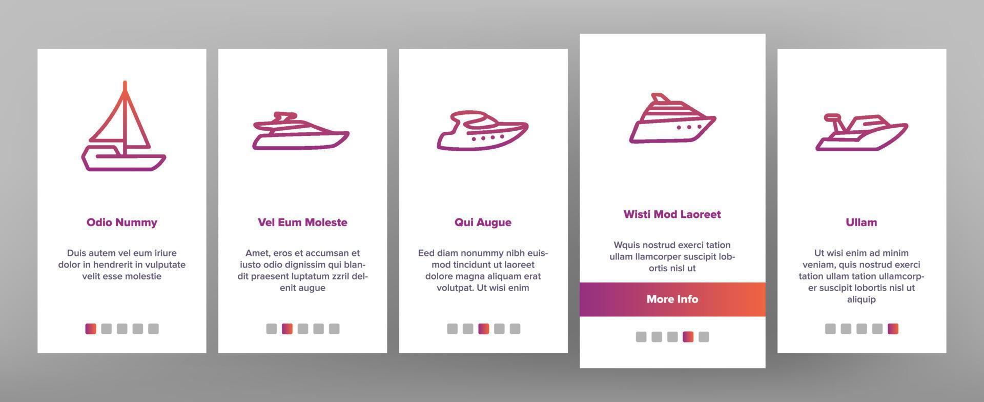 Yacht Marine Transport Onboarding Icons Set Vector