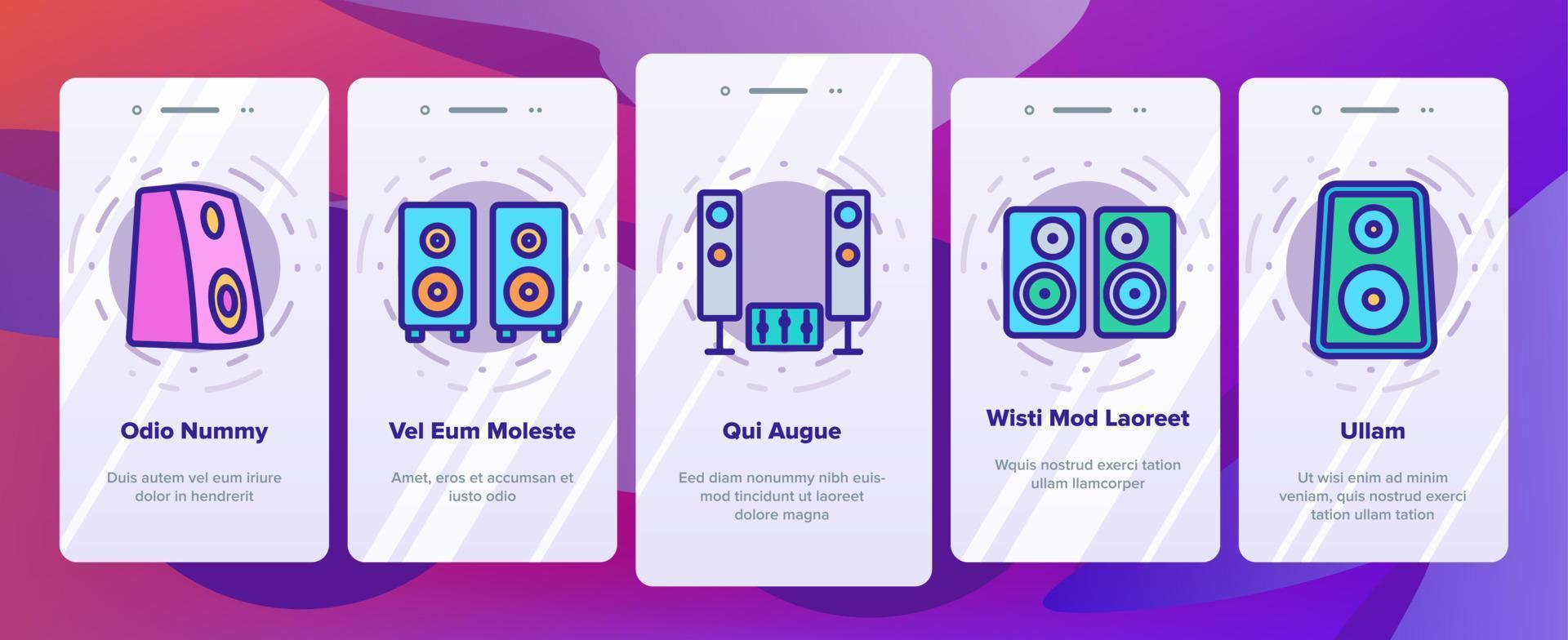 Audio Music Speakers Onboarding Icons Set Vector