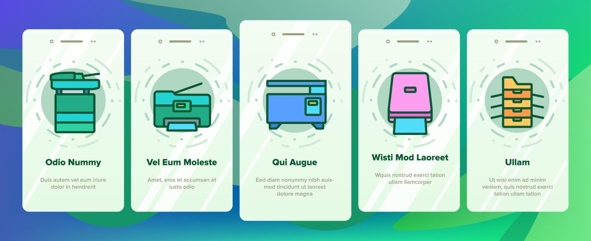 Photocopier Device Onboarding Icons Set Vector