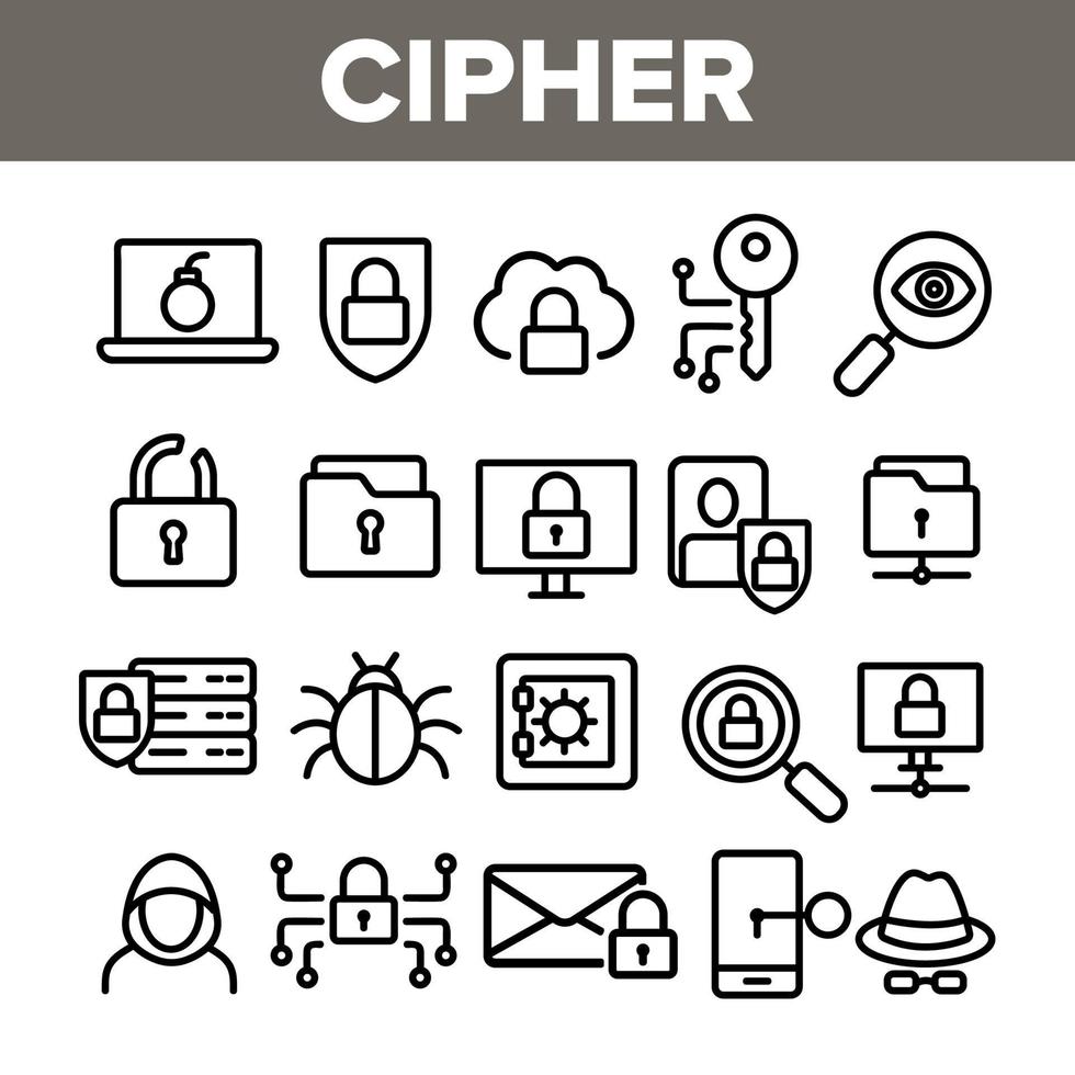 Cipher, Data Protection Linear Vector Icons Set