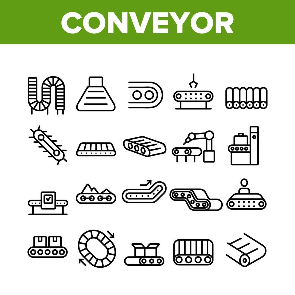 Conveyor Factory Tool Collection Icons Set Vector