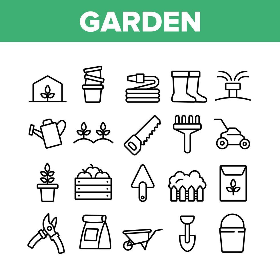 Garden Farming Tool Collection Icons Set Vector