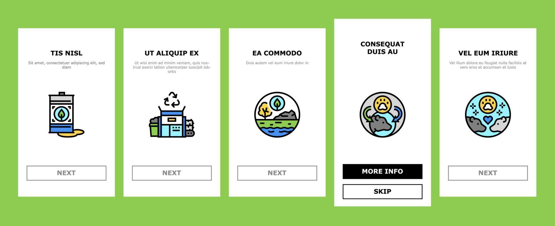 Ecology Protective Technology Onboarding Icons Set Vector