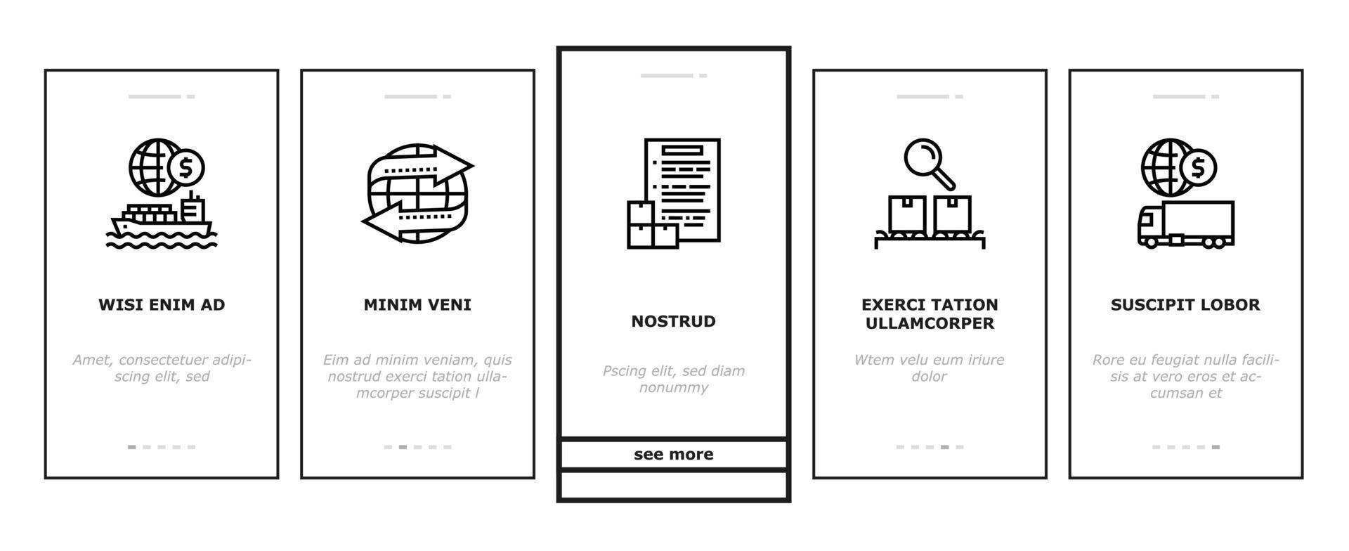 iconos de incorporación logística de importación de exportación establecer vector