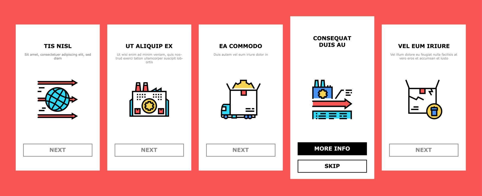 Circular And Linear Economy Model Onboarding Icons Set Vector