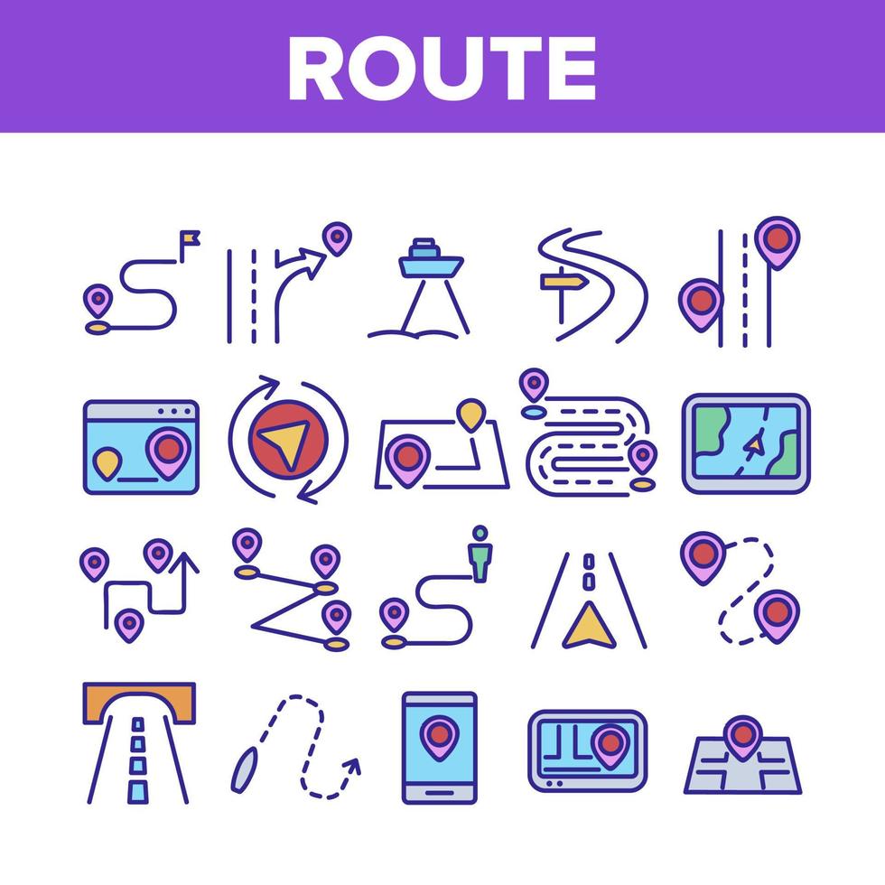 Route Gps Navigator Collection Icons Set Vector