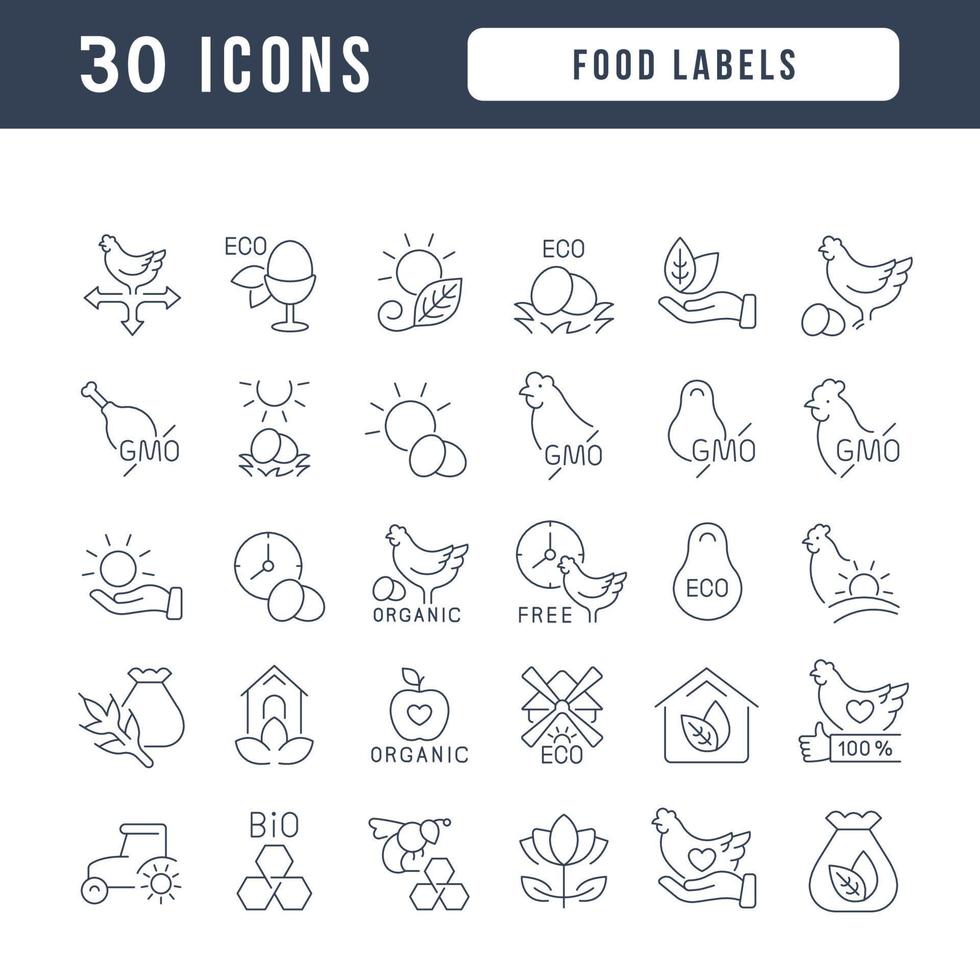 conjunto de iconos lineales de etiquetas de alimentos vector