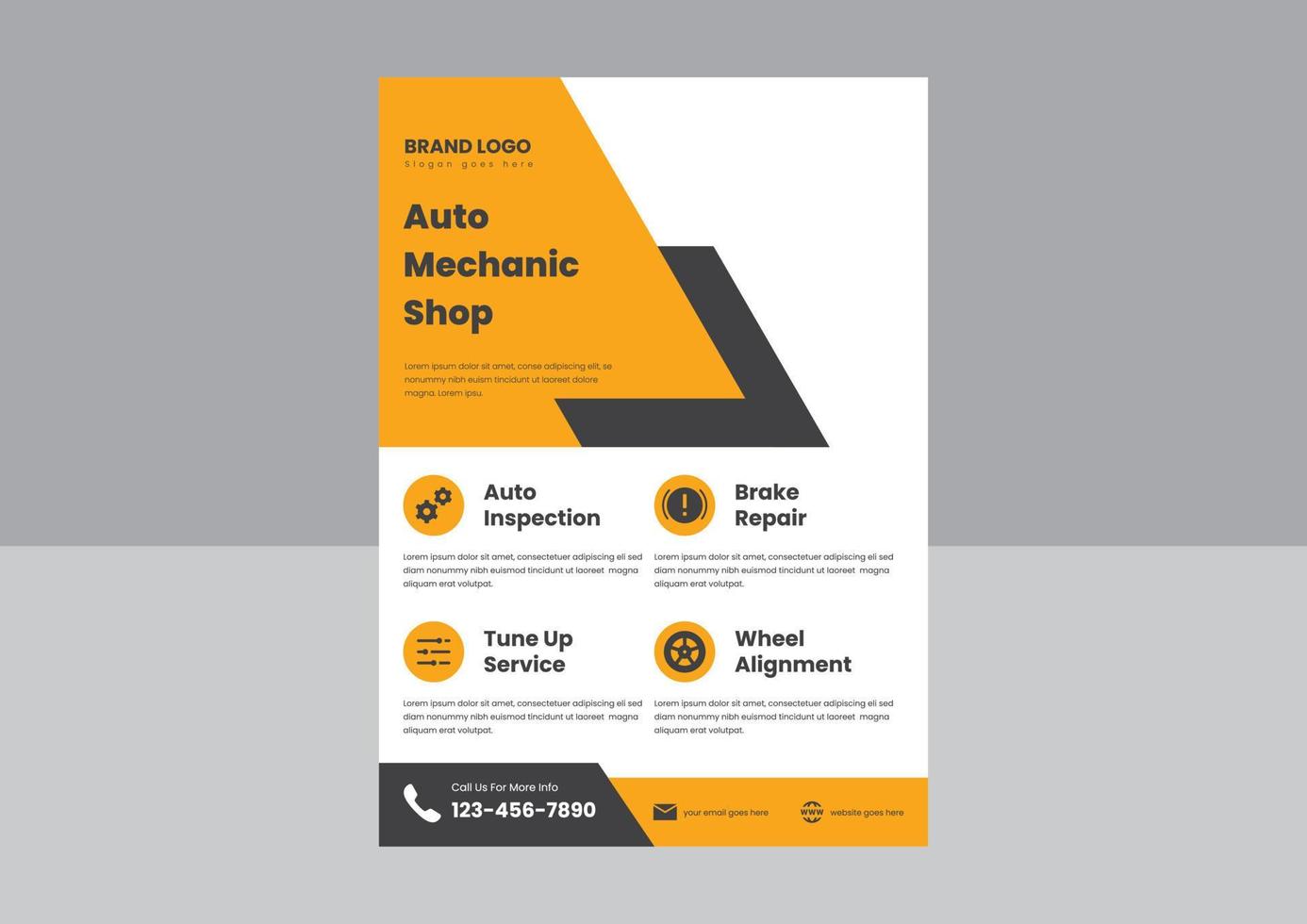 plantilla de póster de volante de detalles de automóviles de servicios de reparación de automóviles automotrices. Reparación de automóviles y servicios automotrices diseño de folletos de afiches. vector