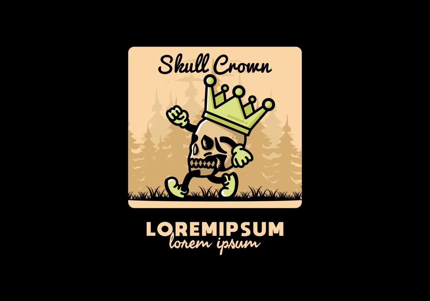 Walking skull illustration wearing a big crown vector