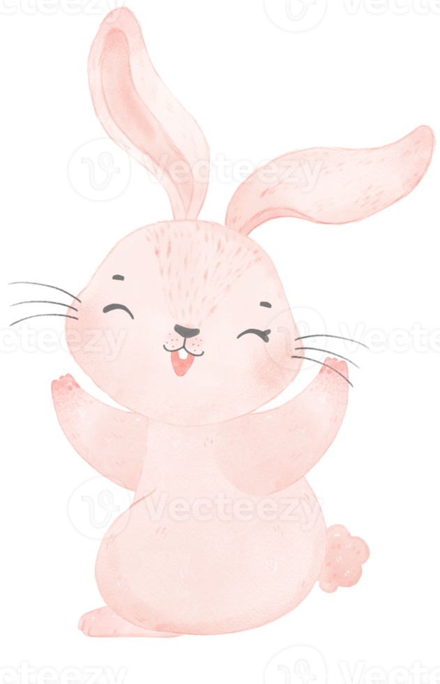 cute watercolor pink baby rabbit bunny cartoon animal hand painting png
