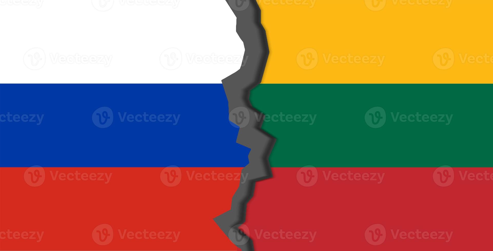 Flags of Russia and Lithuania, Russia vs Lithuania in world war crisis concept photo