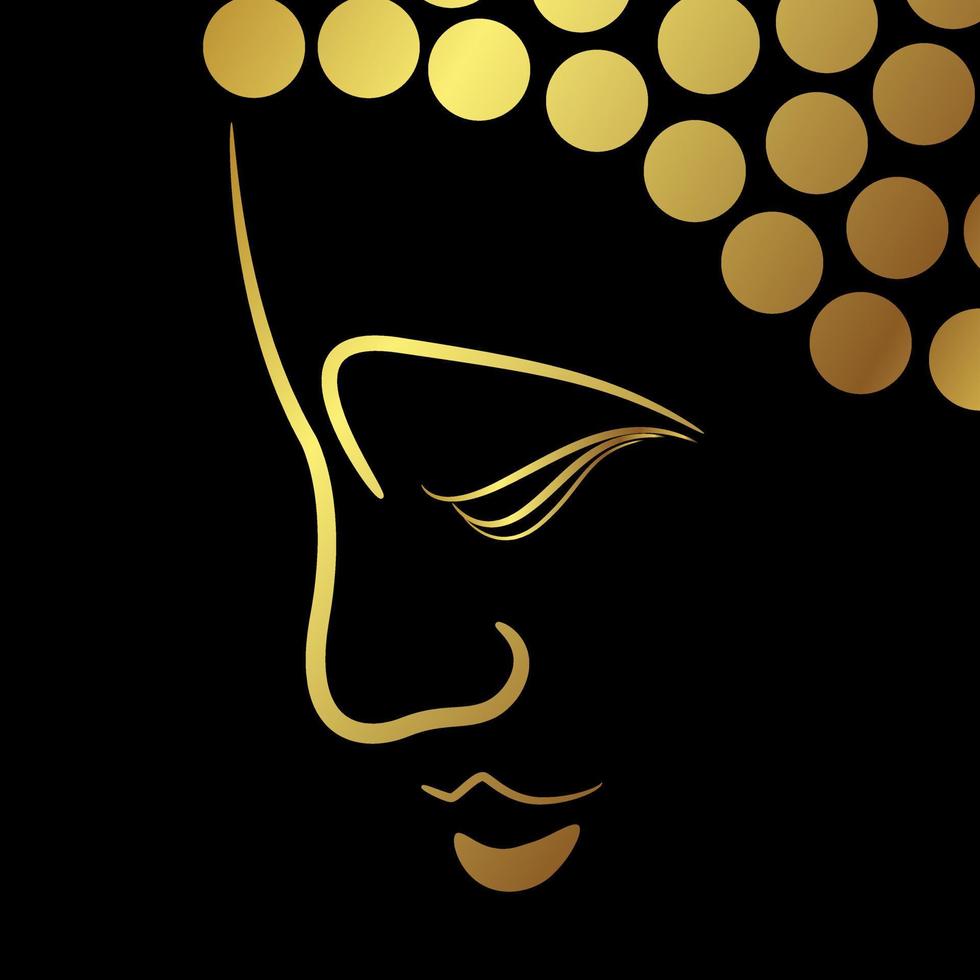 Golden buddha line painting vector design over black background