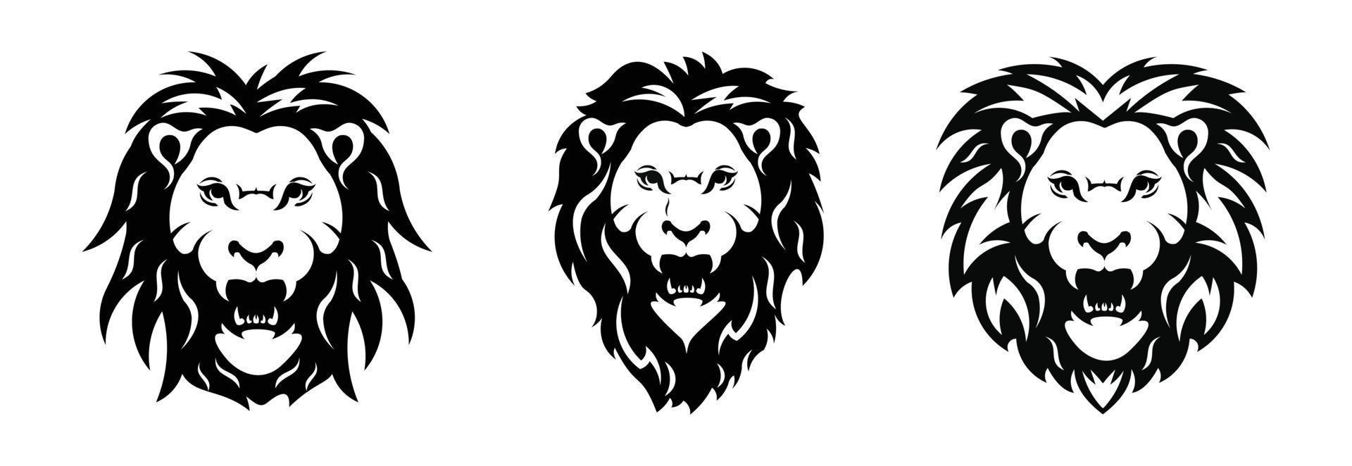 conjunto de silueta de cabeza de león. siluetas de animales salvajes de león. buen uso de símbolo, logotipo, icono web, mascota. vector