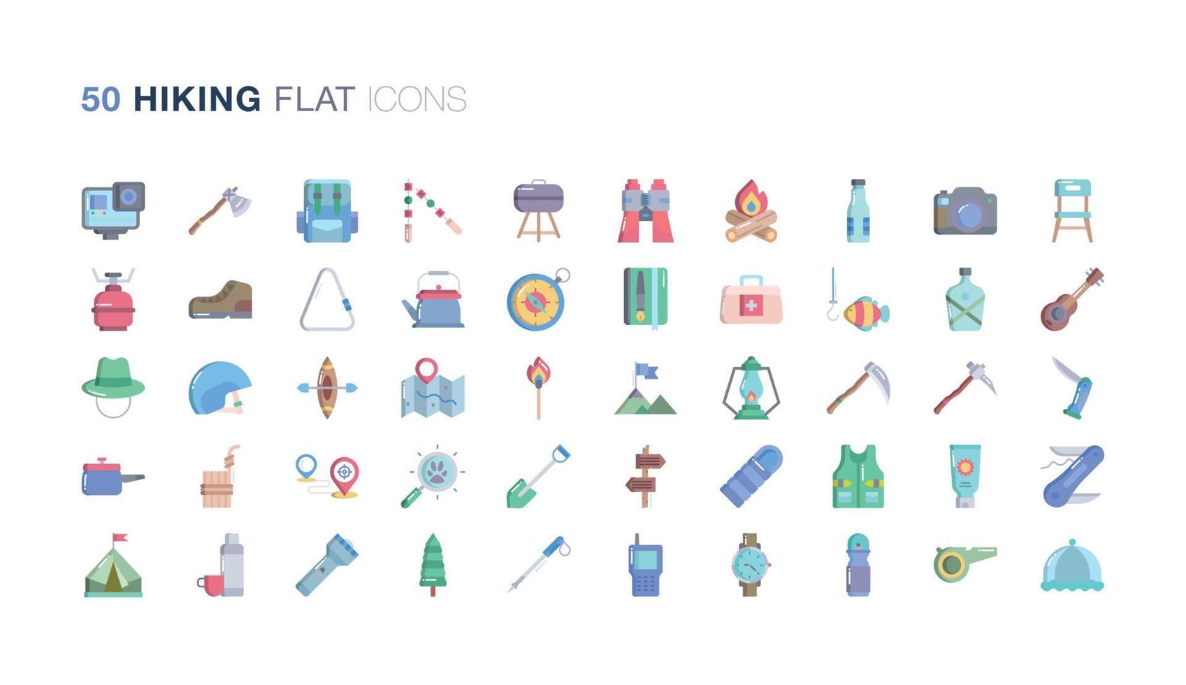 Hiking Flat icon set vector