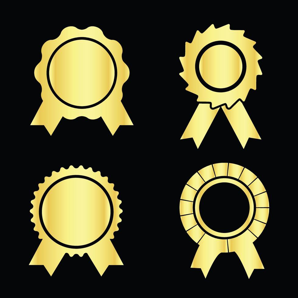 insignias doradas sellan etiquetas de calidad. venta medalla insignia premium sello dorado genuino emblema vector