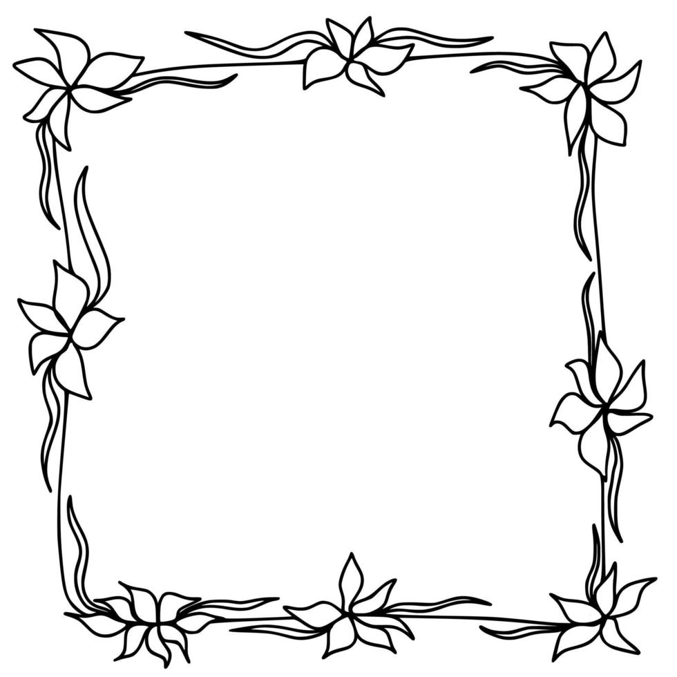 marco de garabato dibujado a mano con plantas y flores. ilustración vectorial vector