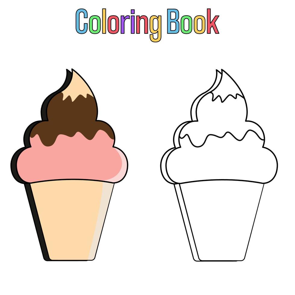Coloring book. Cartoon ice cream for kids activity colouring pages. Vector illustration