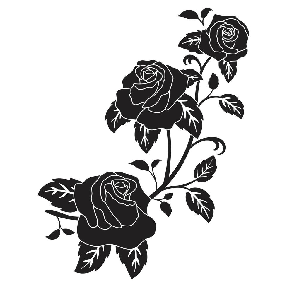 silhouette black motif rose flower blooming vector