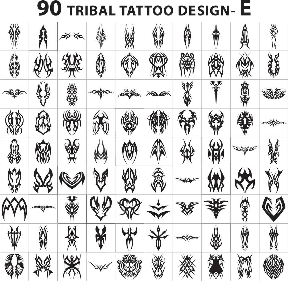 elemento de conjunto de vector de paquete tribal de estilo de piel de colección de diseño de tatuaje