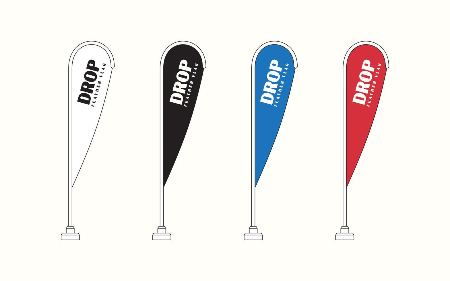 Set of Blank Drop Promo Flags, Vector Template. Collection of Minimalistic Feather Teardrop Promotional Bow Flags for Events.