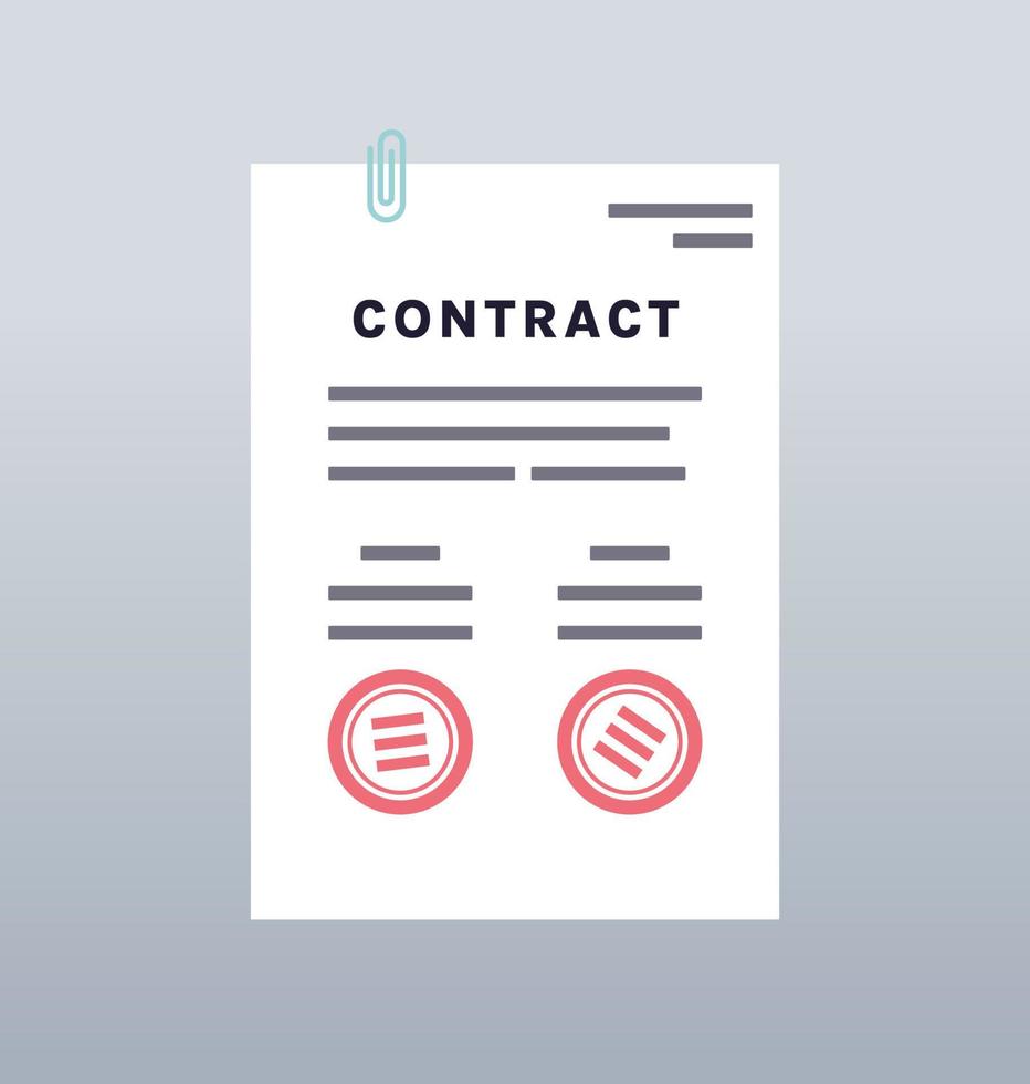 Contract closing agreement with paper and digital signature stamp flat vector illustration.