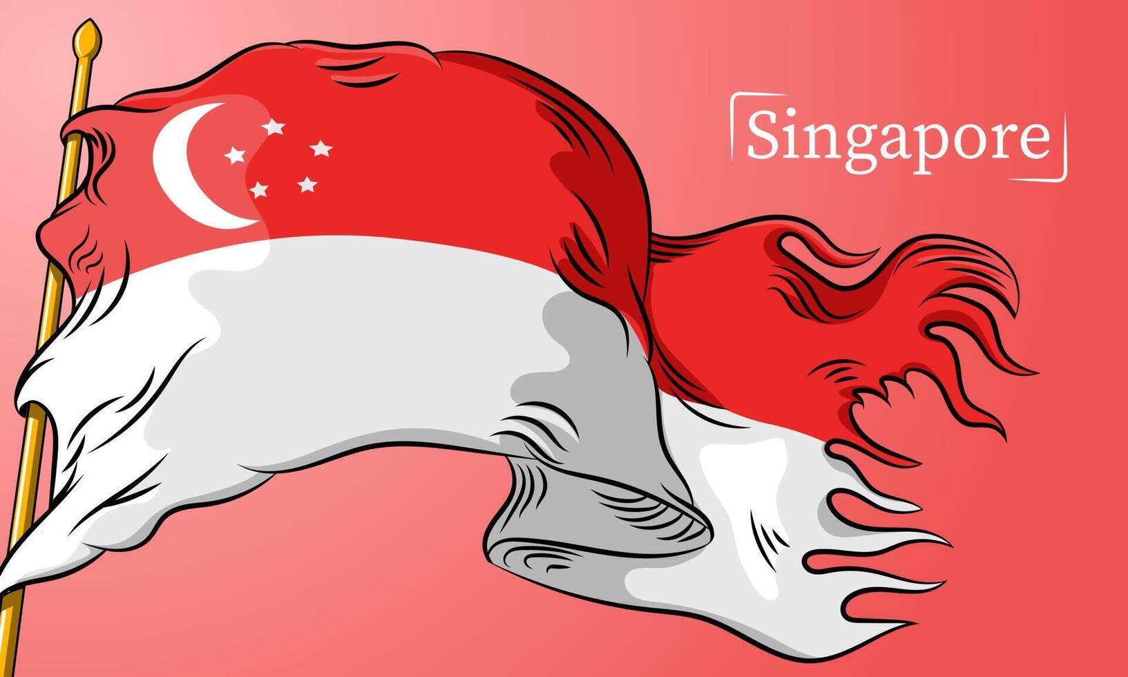 Amazing singapore flag background vector with line style