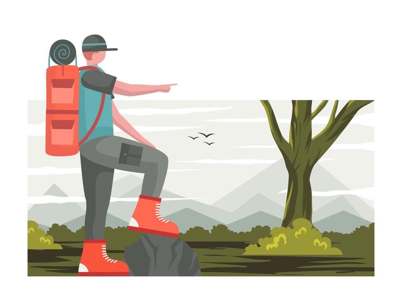 backpacker illustration nature explorer flat design vector