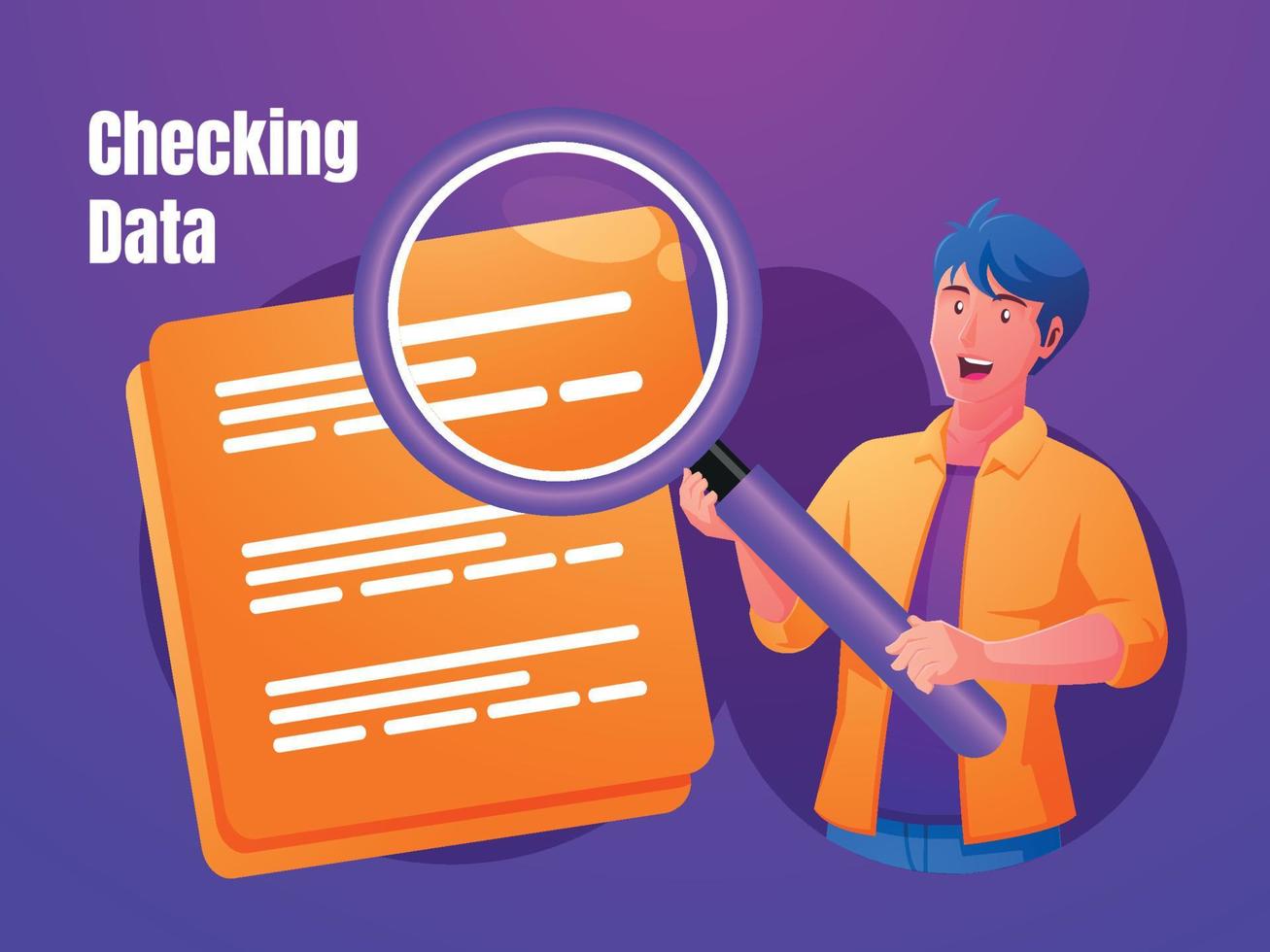 Checking data concept with magnifying glass symbol and document vector