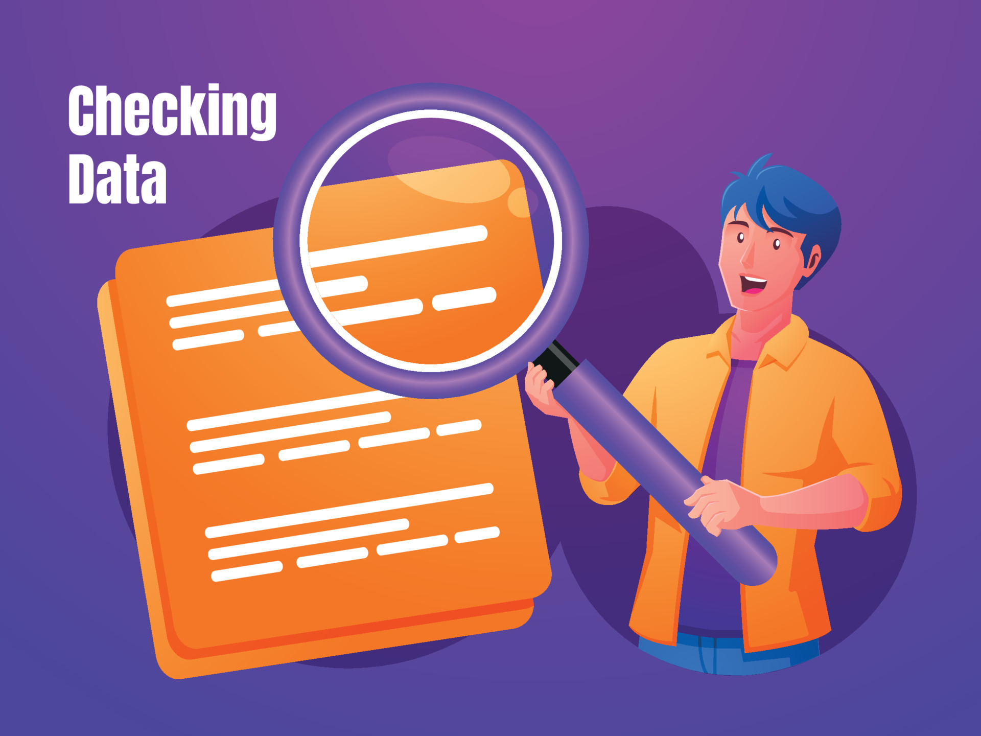 Checking data concept with magnifying glass symbol and document