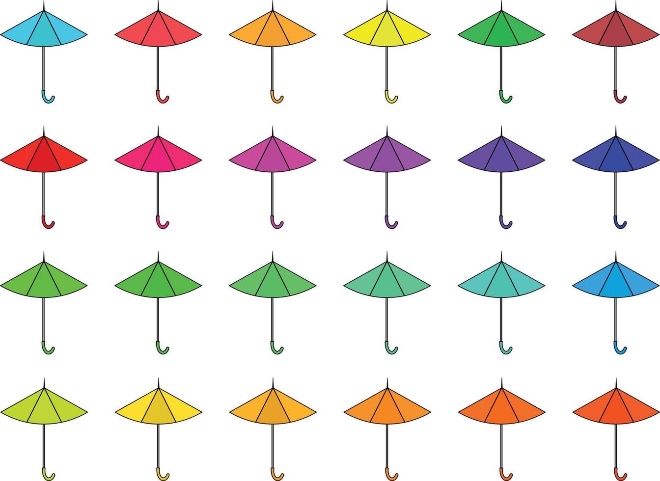 colorful Illustrations of Umbrella. Flat design of umbrella. Vector illustration set of different coloured umbrellas.
