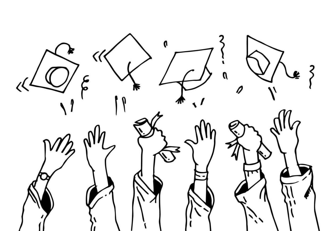 doodle hands up, Hands clapping. applause gestures. succes, congratulation graduation. vector illustration